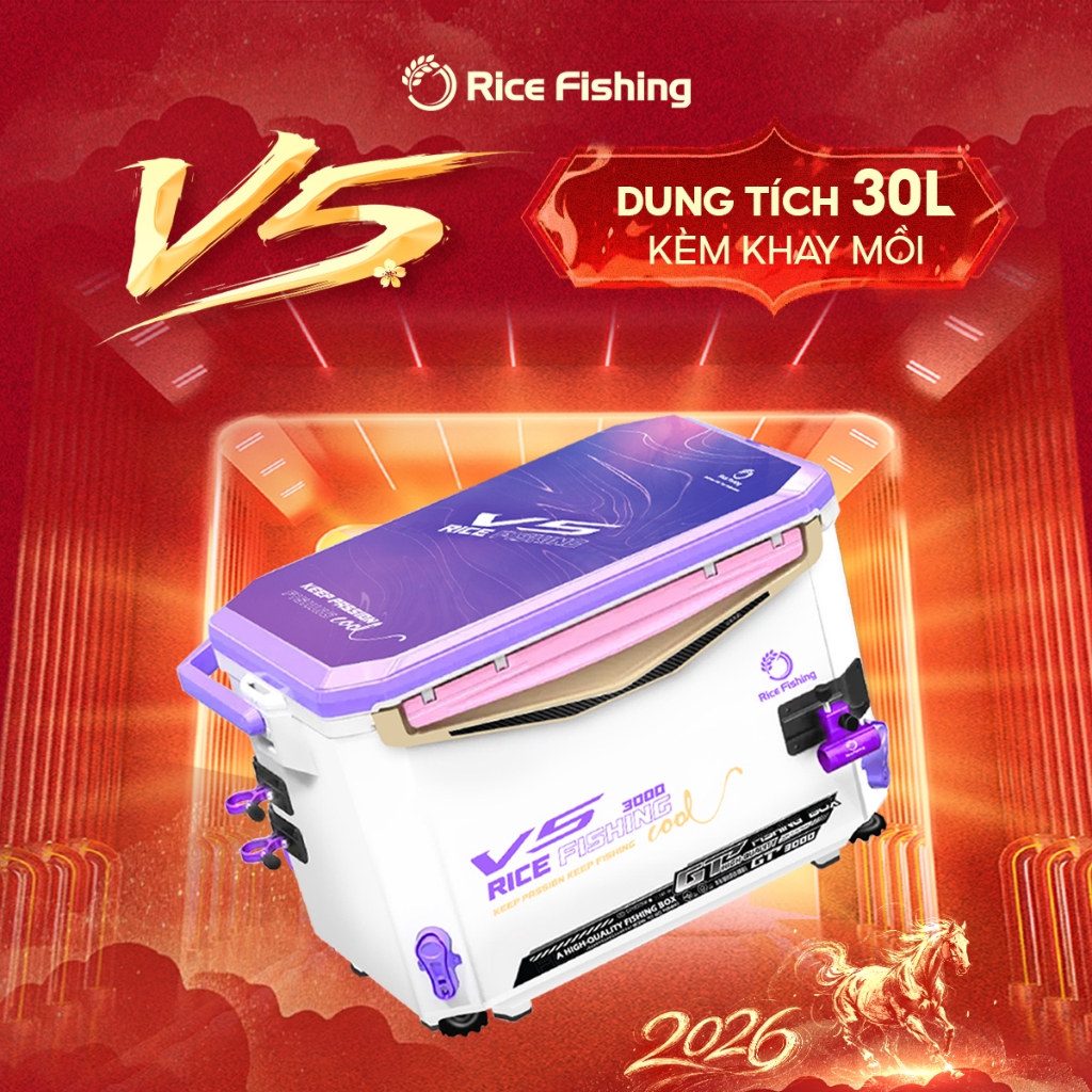 Thùng câu đài V5 Rice Fishing chân địa hình dung tích 30L phiên bản mới KK-62