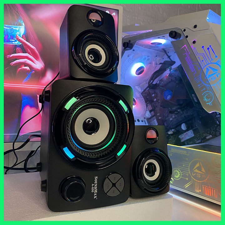 Loa Máy Tính Để Bàn Bluetooth 2.1 SoundMax A600 Led Chớp Theo Nhạc Âm Thanh Hay Bass Mạnh