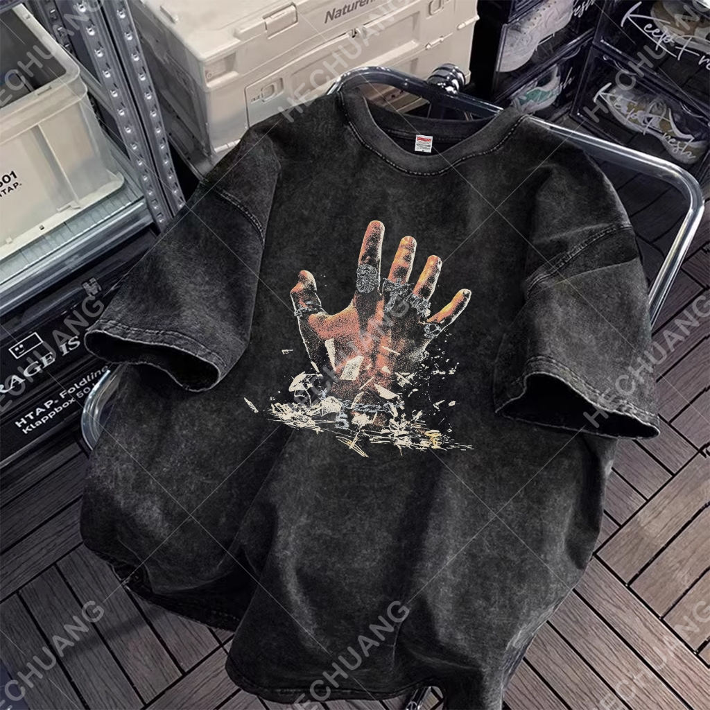 Áo thun thường ngày unisex - Họa tiết retro - Phong cách đường phố - 100% cotton - Thiết kế bạc màu 