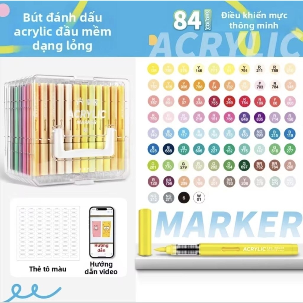 | RẺ VÔ ĐỊCH | Acrylic marker grasp 84 màu chính hãng hàng săn