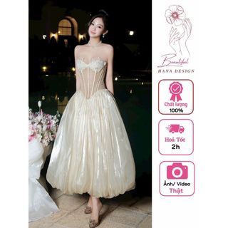 Đầm Cúp Ngực Viền Gọng Đính Hoa Nổi Chuẩn Mẫu Đầm Dự Tiệc Sang Chảnh