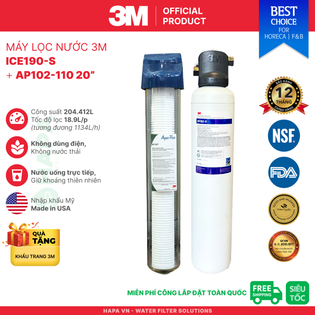 Máy Lọc Nước 3M ICE190S-WOI Chính Hãng - Chuyên Dùng Cho Quán Cà Phê, Nhà Hàng, Horeca FnB, 3M HF90-