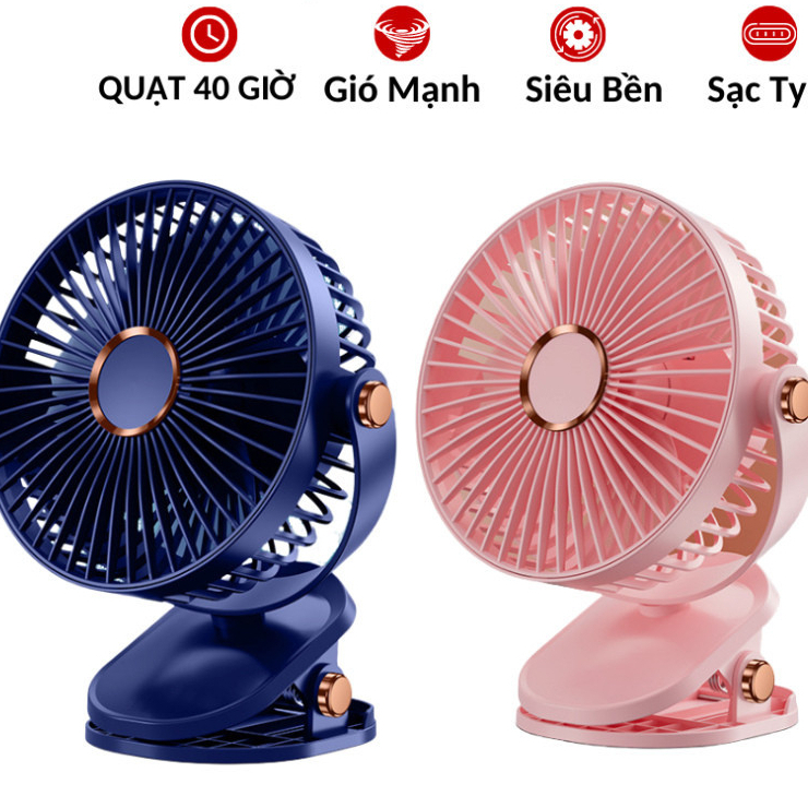 Quạt Kẹp Để Bàn Tích Điện 5 Chế Độ Gió Siêu Mát, Quạt Kẹp Bàn Tích Hợp Sạc USB Tiện Lợi HGHOME