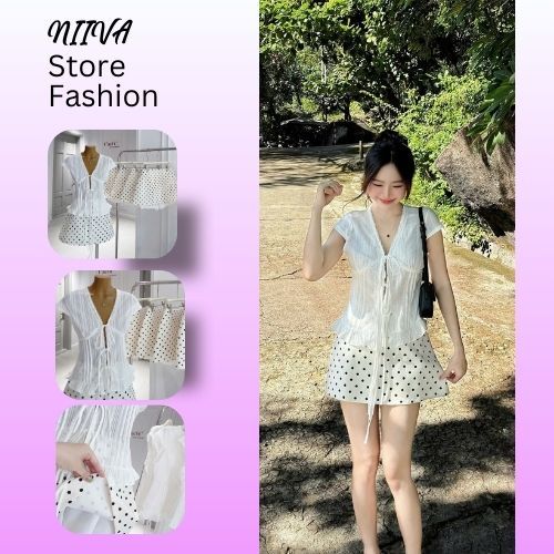 Set Váy Maxi Dáng Dài Áo Ren Kem Dáng Dài Đi Biển, Váy Nữ Trơn Xếp Ly Ngực Cổ Yếm Dáng Xòe Kèm Dây T