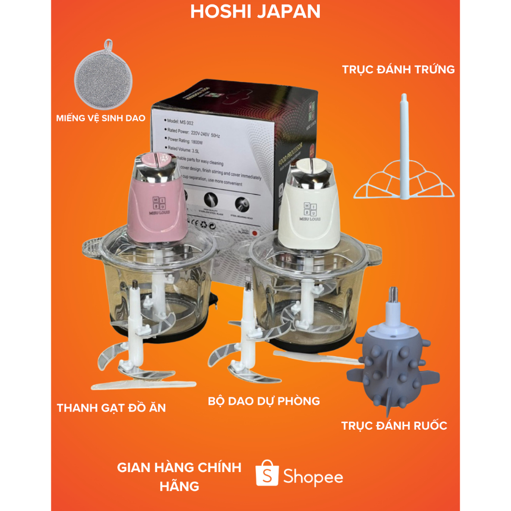 [Tặng 6 phụ kiện] Máy Xay Thịt Đa Năng Mizu Misu Louis / Mizu Villa - Công Suất 500w  ,Cối Thủy Tinh 3.5 Lít