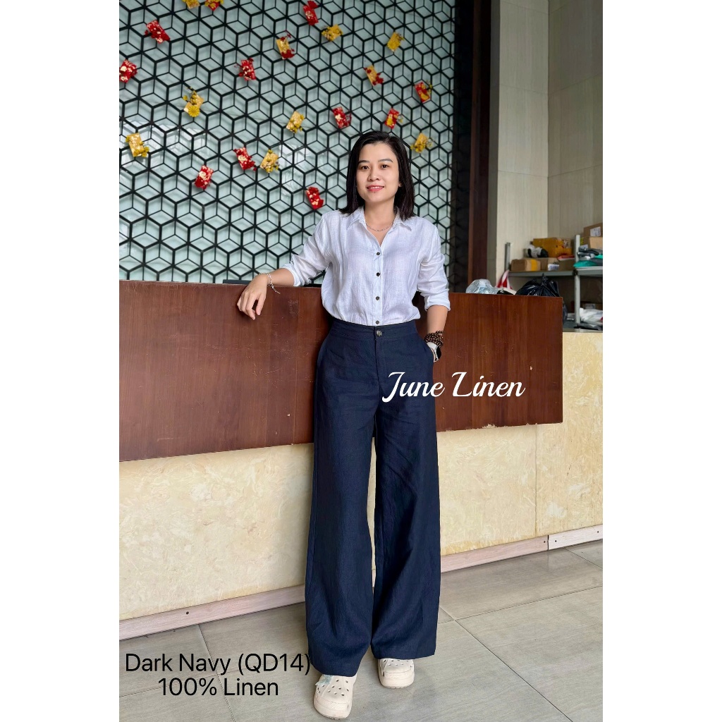 Quần dài nữ lưng tây LINEN 100%, quần không ly, ống 30cm, size cho eo từ 70~82cm. JUNE LINEN #QD14