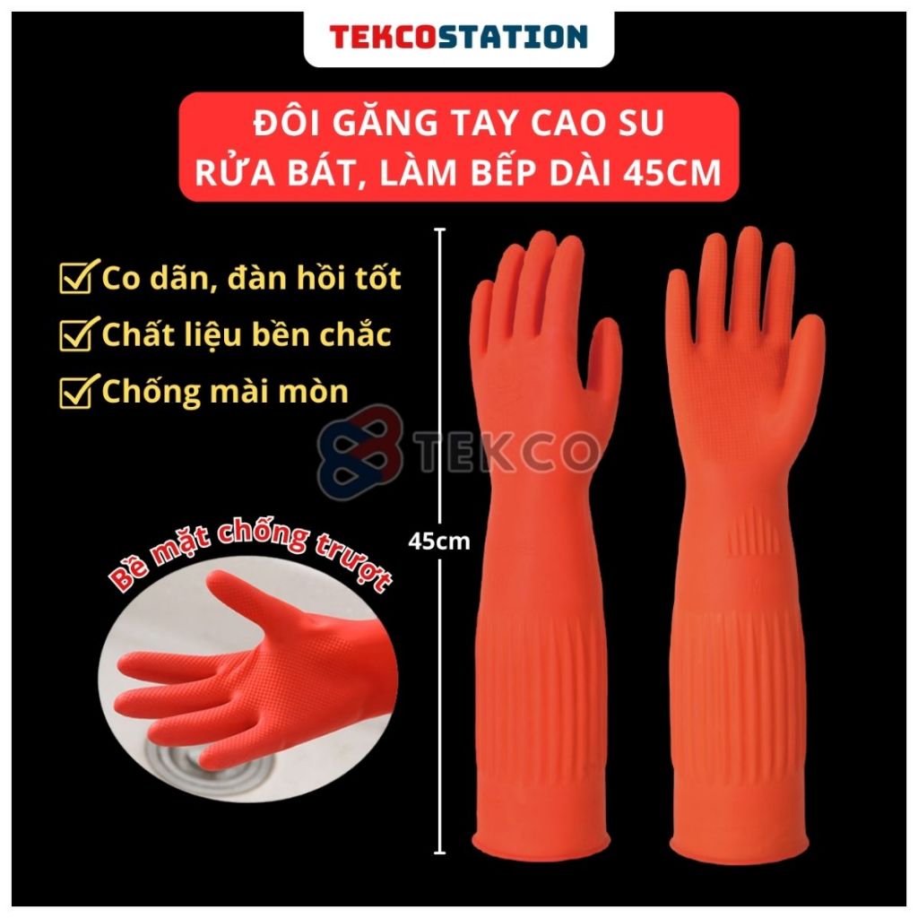 Đôi Găng Tay Cao Su Dài 45cm Vệ Sinh Nhà Cửa, Toilet - Găng Tay Co Giãn Làm Bếp, Lau Chùi