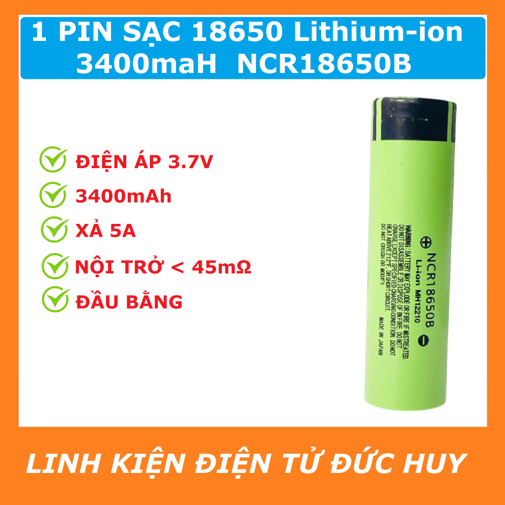 1 pin sạc 18650 lithium ion NCR18650B 3400mah (Panasonic)