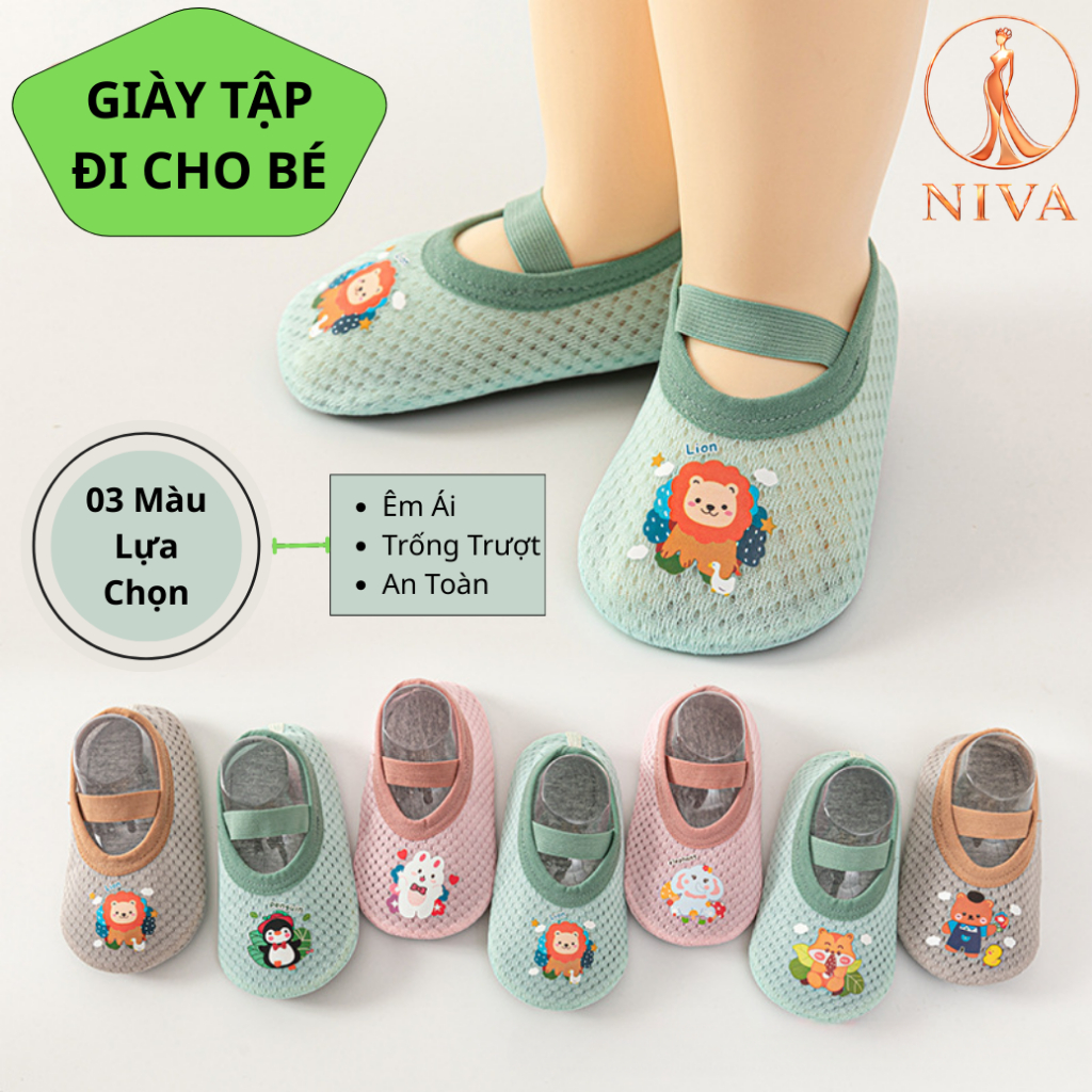 Giày Tập Đi Cho Bé Đế Silicone Chống Trượt, Chun Co Giãn Êm Chân, Dép Đi Trong Nhà - SHOP NIVA