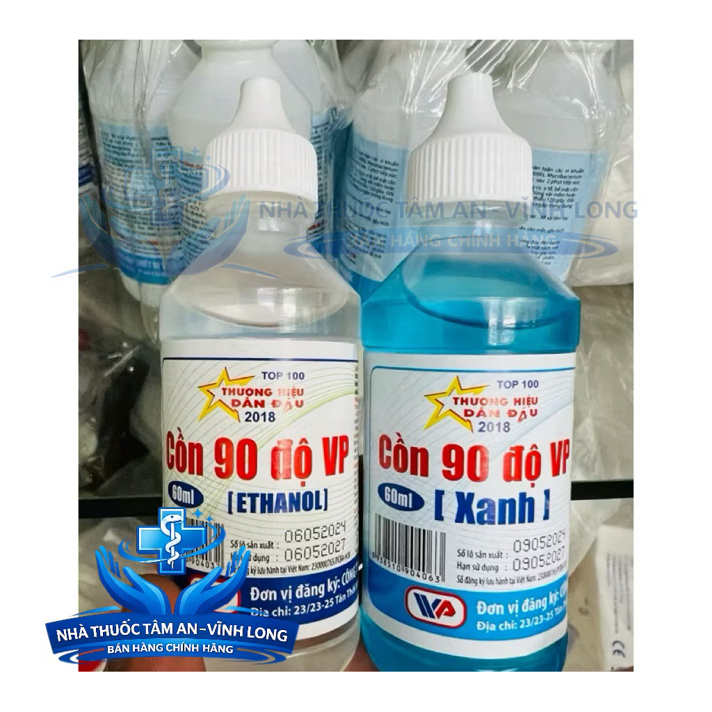 Cồn 90 độ Vĩnh Phúc 60ml- Cồn Xanh & Cồn Trắng- Dùng sát trùng, rữa tay, vết thương, dụng cụ, bề mặt