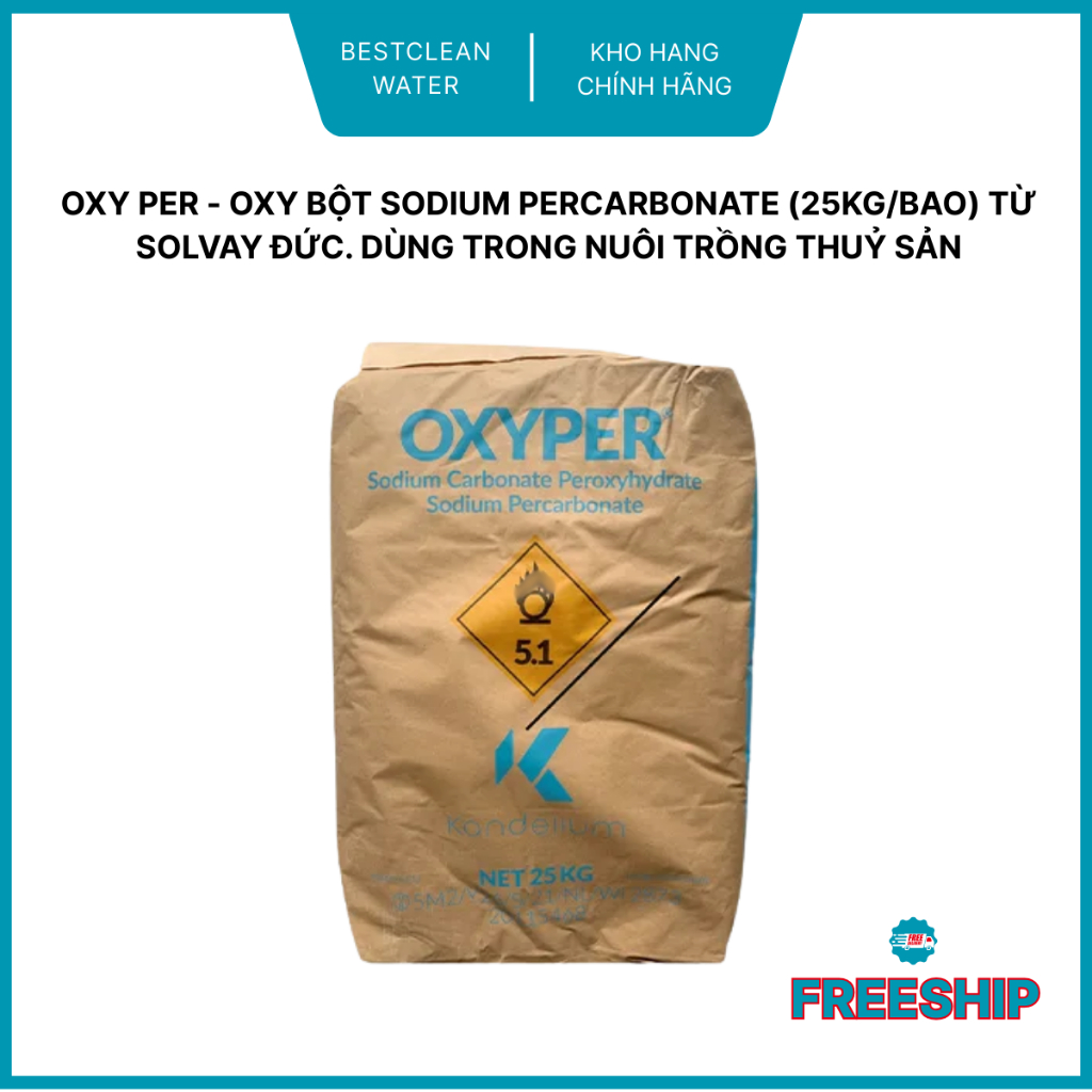Oxy Per - Oxy Bột Sodium percarbonate (25kg/bao) từ Solvay Đức. Dùng trong nuôi trồng thuỷ sản