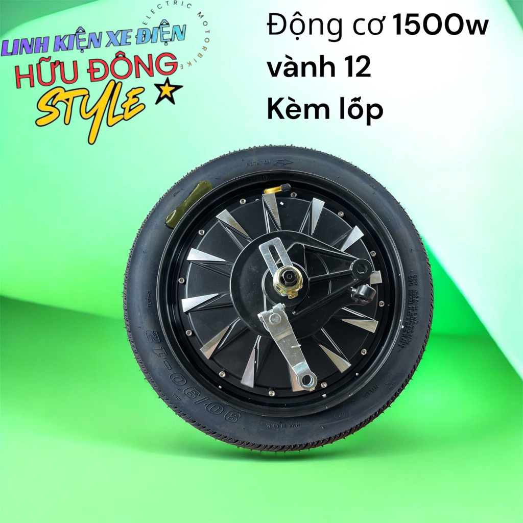 Động cơ xe điện 1500w vành 12 có lốp, bát phanh đủ ốc kèm theo