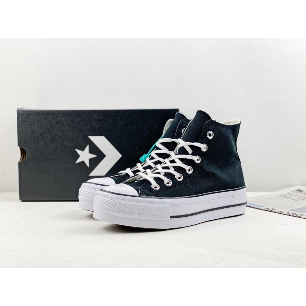 100% original CONVERSE All Star Lift Black and White High/ Low Top Thick Sole Canvas Shoes
