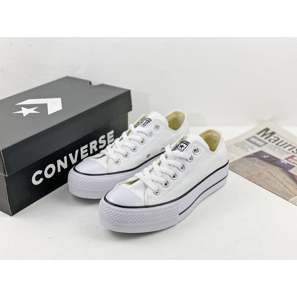 100% original CONVERSE All Star Lift Black and White High/ Low Top Thick Sole Canvas Shoes