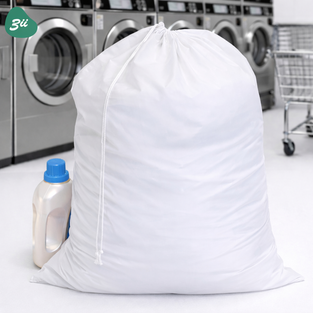 Túi rút đựng đồ cỡ đại 3II HOME vải Taffeta 210T trắng  | Túi đựng chăn mền quần áo đồ Spa khách sạn