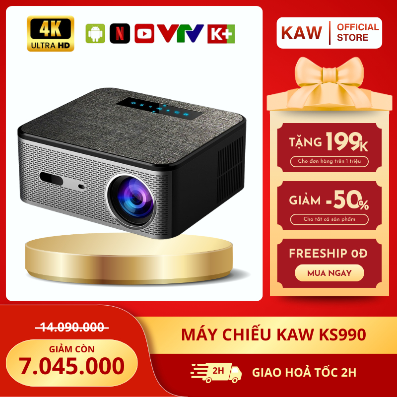 Máy Chiếu Mini Thông Minh Kaw KS990, Tự Động Lấy Nét, Hỗ Trợ Hình Ảnh 4K Sắc Nét, Xem Phim Giải Trí Tại Nhà