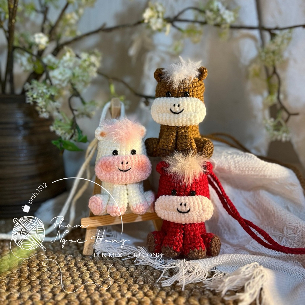 Túi ngựa bờm lông đựng tỏi cho bé, túi tỏi len, ngựa len, len móc thủ công