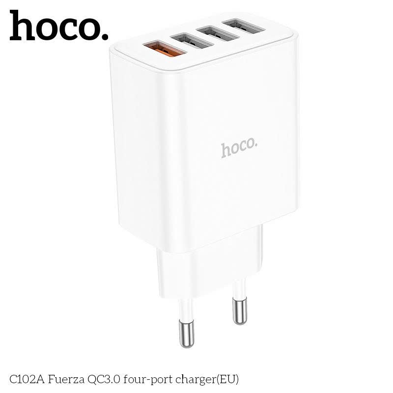 Củ sạc nhiều cổng Hoco c102a có 4 cổng USB dòng sạc 3.0 và 2.0, chân cắm tròn