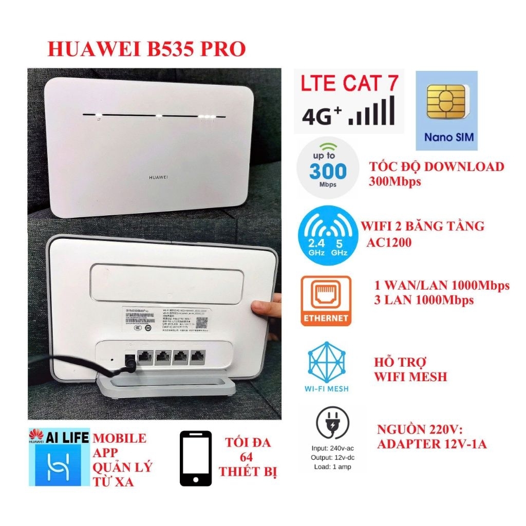 Huawei B535 phát wifi bằng sim 4g