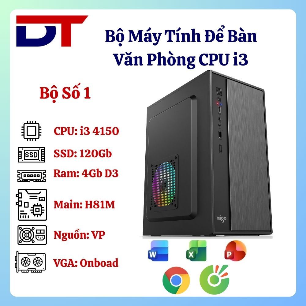 Bộ Máy Tính Để Bàn Dùng Cho Văn Phòng CPU i3 4150 | SSD 120Gb | Ram 8GB Dr3 | Main H81.