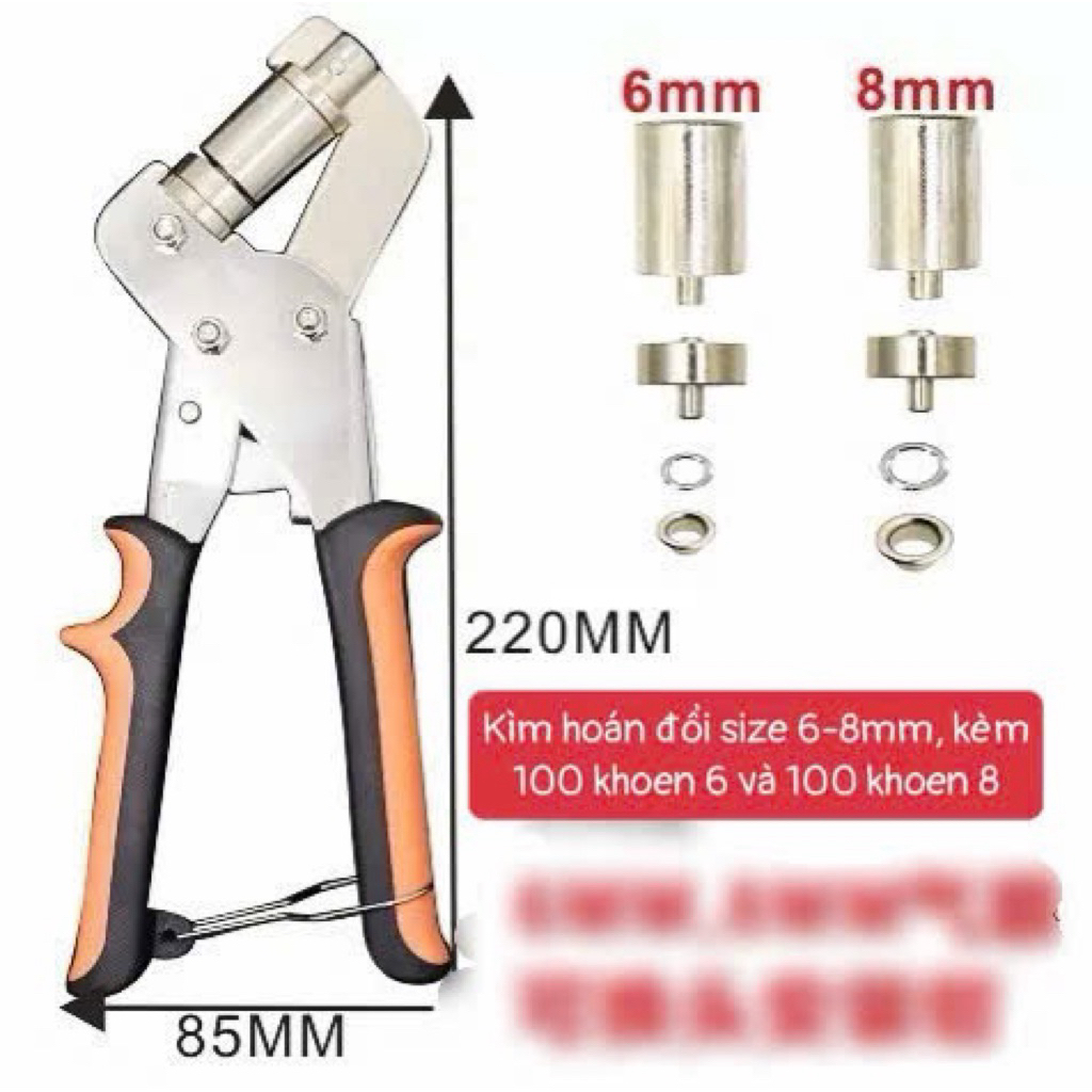 Kìm bấm khoen mắt cáo hoán đổi size 6-8-10-12mm