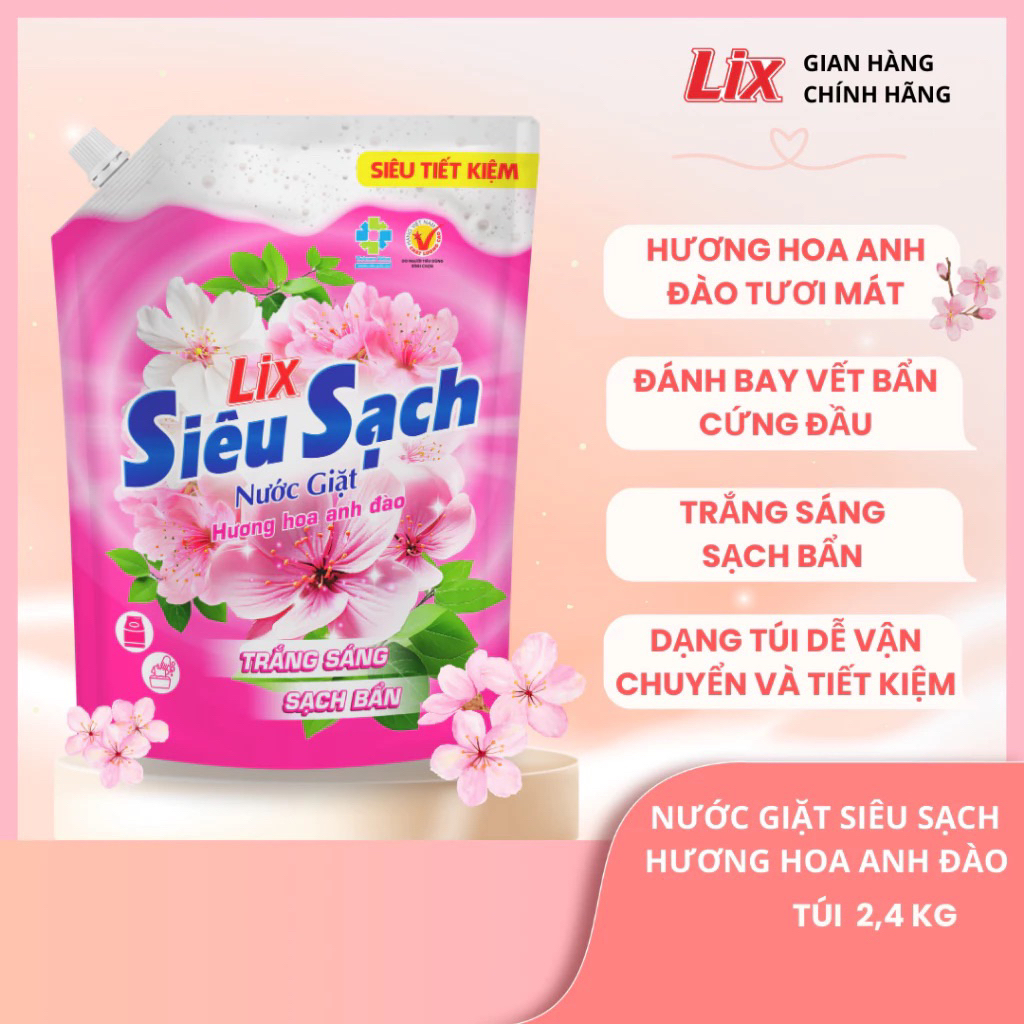 NƯỚC GIẶT LIX N2503 SIÊU SẠCH HƯƠNG HOA ANH ĐÀO 2,4KG (TÚI) 🥰