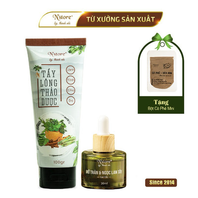Combo Triệt Lông Nách,Bikini Kem Tẩy Lông Thảo Dược N'store 100gr & Mỡ Trăn Ngọc Lan Tây N'store 30ml