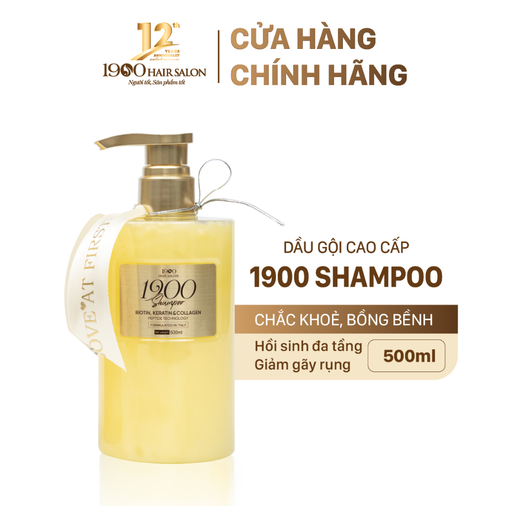 ( Chính Hãng ) dầu gội cao cấp 1900 Hair Salon 500ml x2 chứa Biotin,Keratin tinh luyện