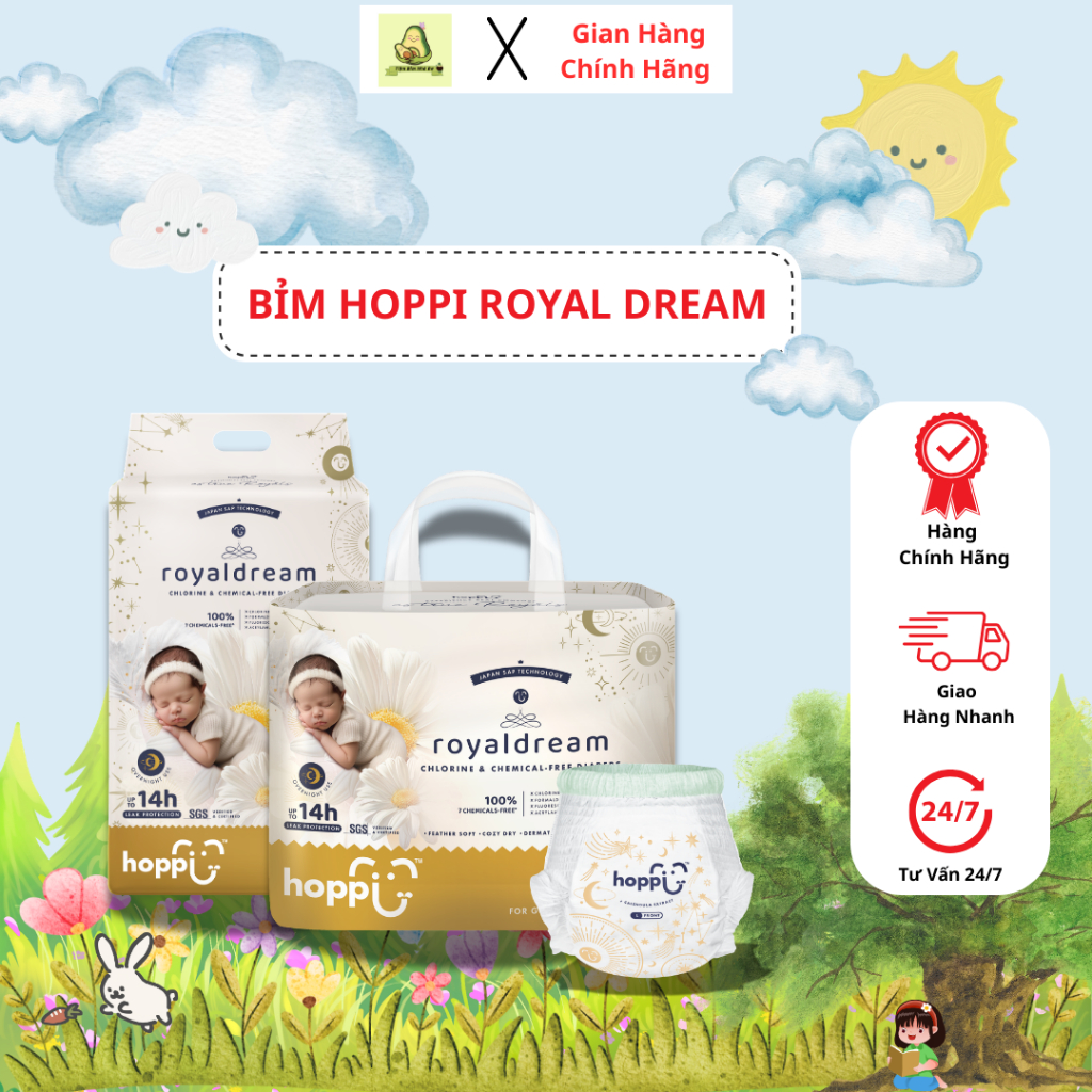 Bỉm Hoppi Royal Dream Mỏng Nhẹ Size NB-2XL