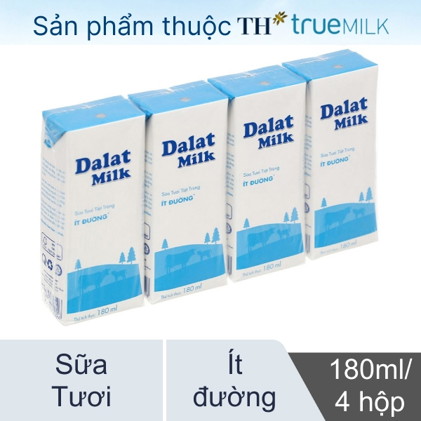 Sữa Tươi Tiệt Trùng Dalat Milk – Lốc 4 Hộp 180ml/110ml, Thanh Mát Tự Nhiên