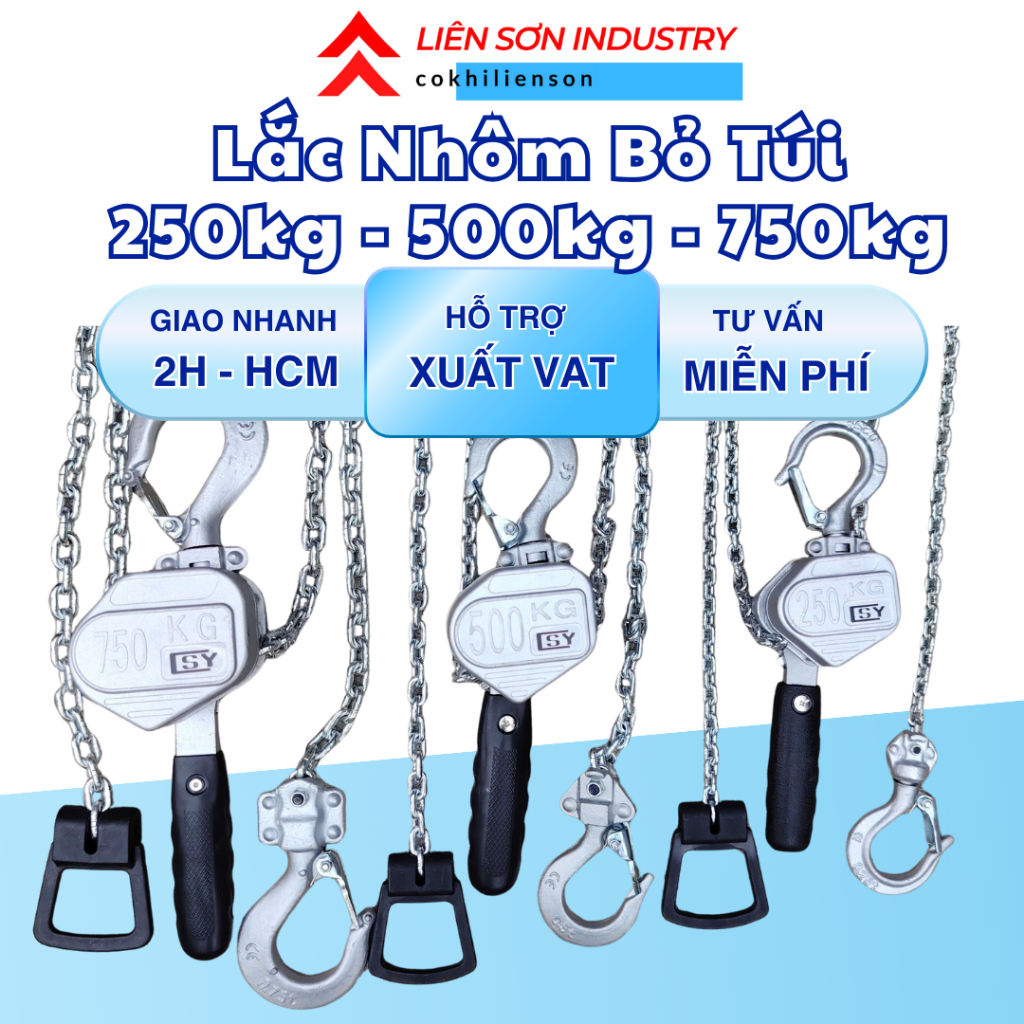 Palang xích lắc tay Mini 250kg - 500kg - 750kg xích dài 1.5m,  palang xích kéo tay - Cơ Khí Liên Sơn