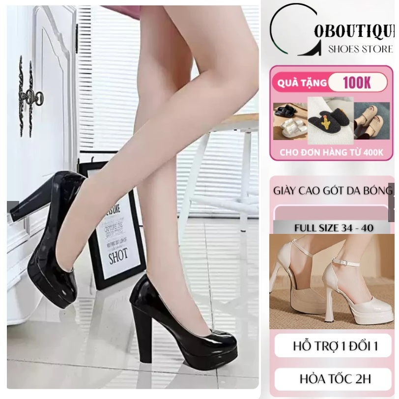 [ FULL SIZE NHIỀU MÀU ] Giày cao gót gót vuông gót nhọn da bóng giày cao gót 11cm 11 phân mũi tròn S364