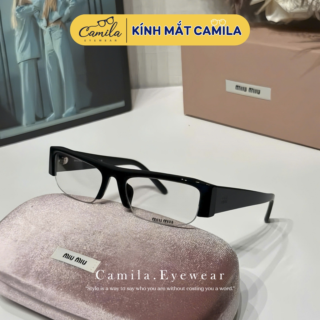 Gọng kính cận MM dáng mắt vuông nửa gọng thời trang hot girl chống ánh sáng xanh B07s