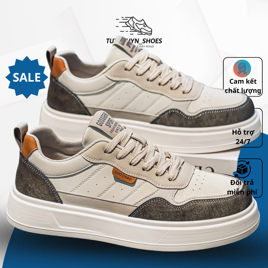 Giày Sneaker Nam Trắng Đế Dày  DS3 – Giày Thể Thao Da Tăng Chiều Cao Hack Dáng, Kiểu Dáng Thường Ngà