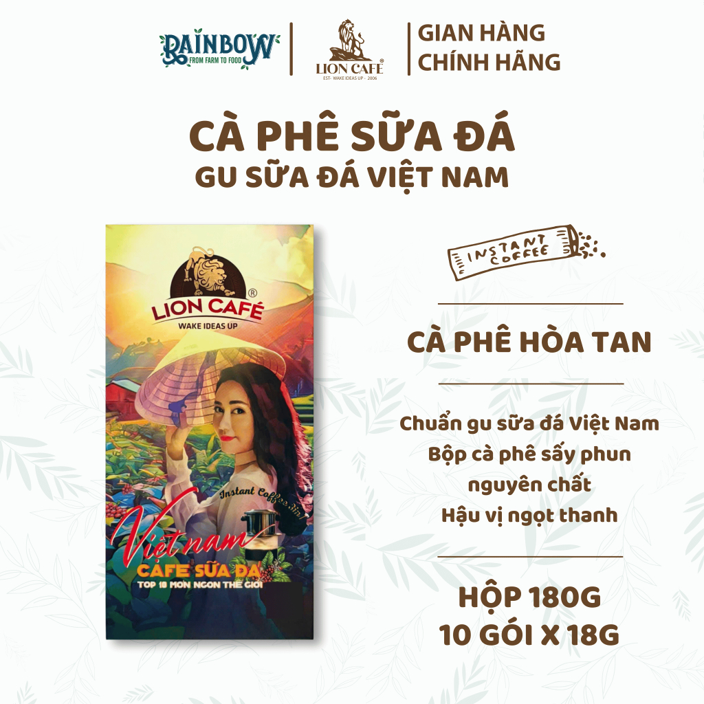 LION CAFE - Cà phê hòa tan 3in1 - Gu sữa đá Việt Nam - Hộp 180g (10 gói x 18g)