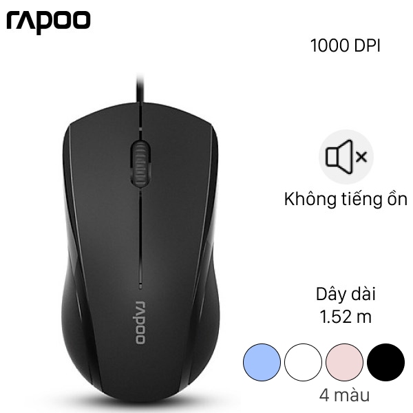 [HỎA TỐC] Chuột Có dây Silent Rapoo N1200 Chính Hãng Bảo Hành 12 Tháng