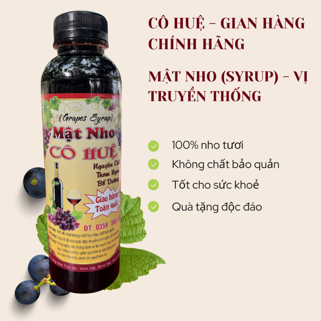 [CHUẨN VỊ TRUYỀN THÔNG] MẬT NHO CÔ CHÍN HUỆ ĐẬM VỊ TỰ NHIÊN – 500ml