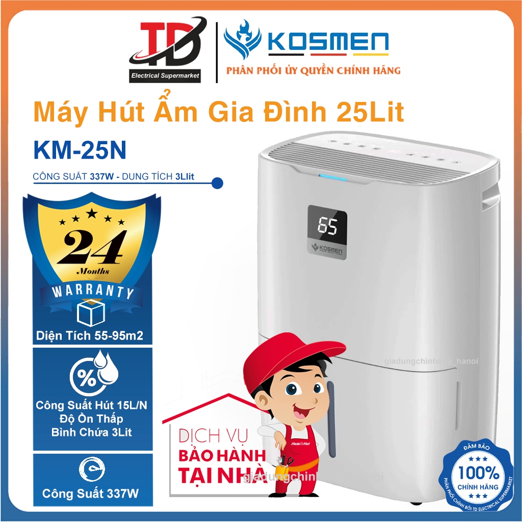 Máy Hút Ẩm Kosmen KM-25N, Công Suất 25Lit Phù Hợp Diện Tích 55 - 95 m2, Hàng Chính Hãng