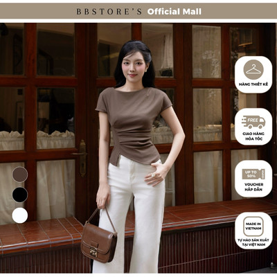 BBSTORE'S Áo Dạo Phố Thun Borip Tay Ngắn Lai Xéo Xếp Nhún Eo - AAB41A