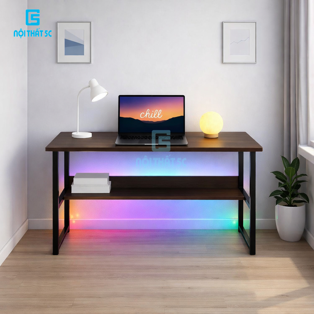 Bàn làm việc, Bàn Học Nội Thất 5C T-Table, KT 120cm,100cm,80cm khung sắt to hộp 25x25mm sơn tĩnh điện, gỗ MDF dày 15mm