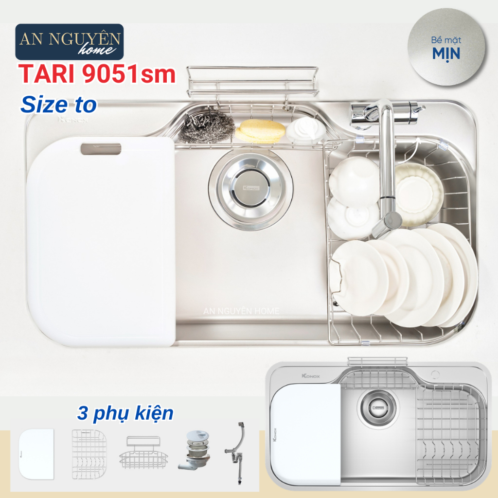 Chậu Rửa Bát Konox Tari 9051SM bề mặt mịn phòng cách Nhật Hàng Chính Hãng