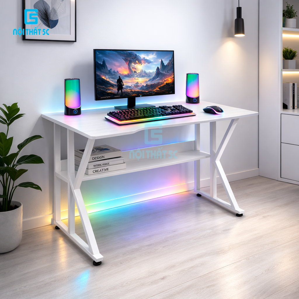 Bàn Gaming Ethan-Double K, Bàn Làm Việc Nội Thất 5C Chân sắt Sơn Tĩnh Điện 20x40mm, Mặt Gỗ MDF Nhiều