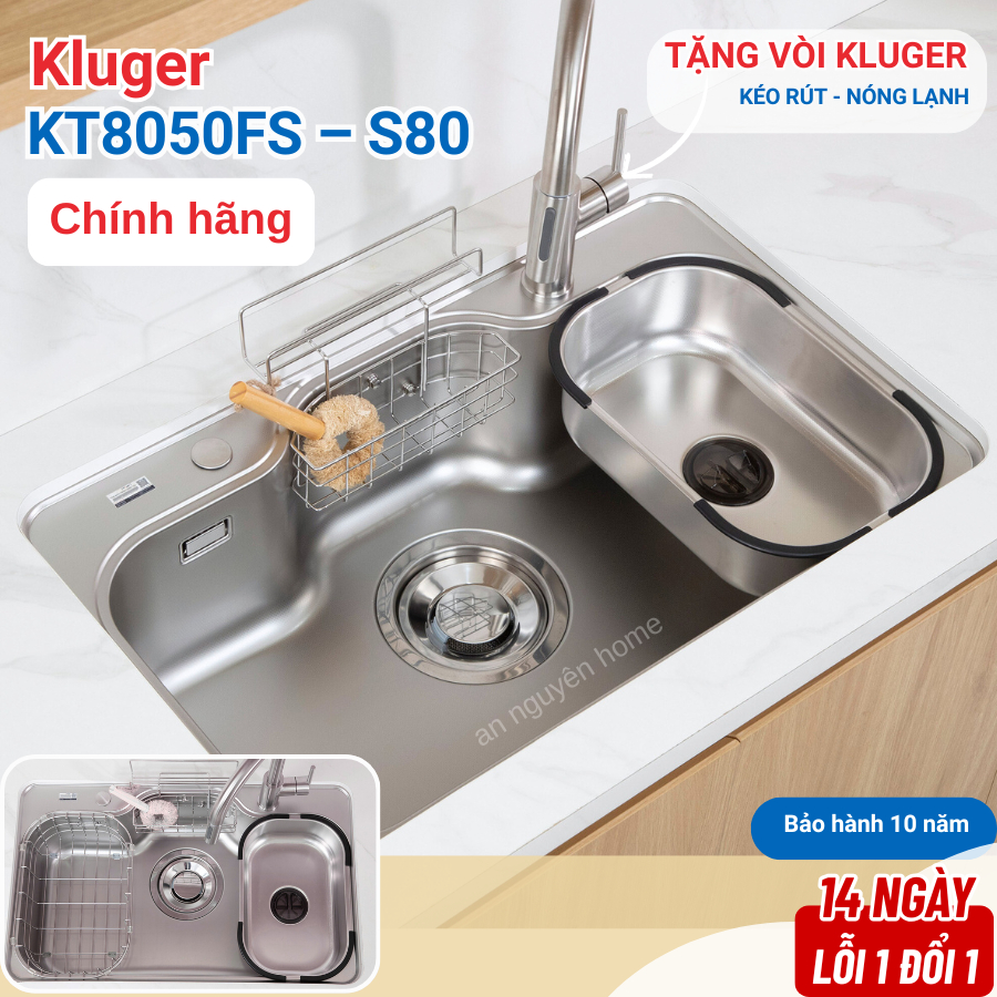 Chậu rửa bát 1 hố kiểu Nhật Kluger KT8050FS  + Vòi Kluger Chính Hãng