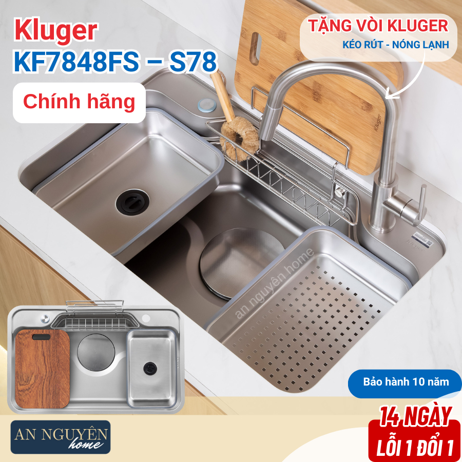 Chậu rửa bát Kluger KF7848FS – S78 Plus chống xước tặng vòi Kluger