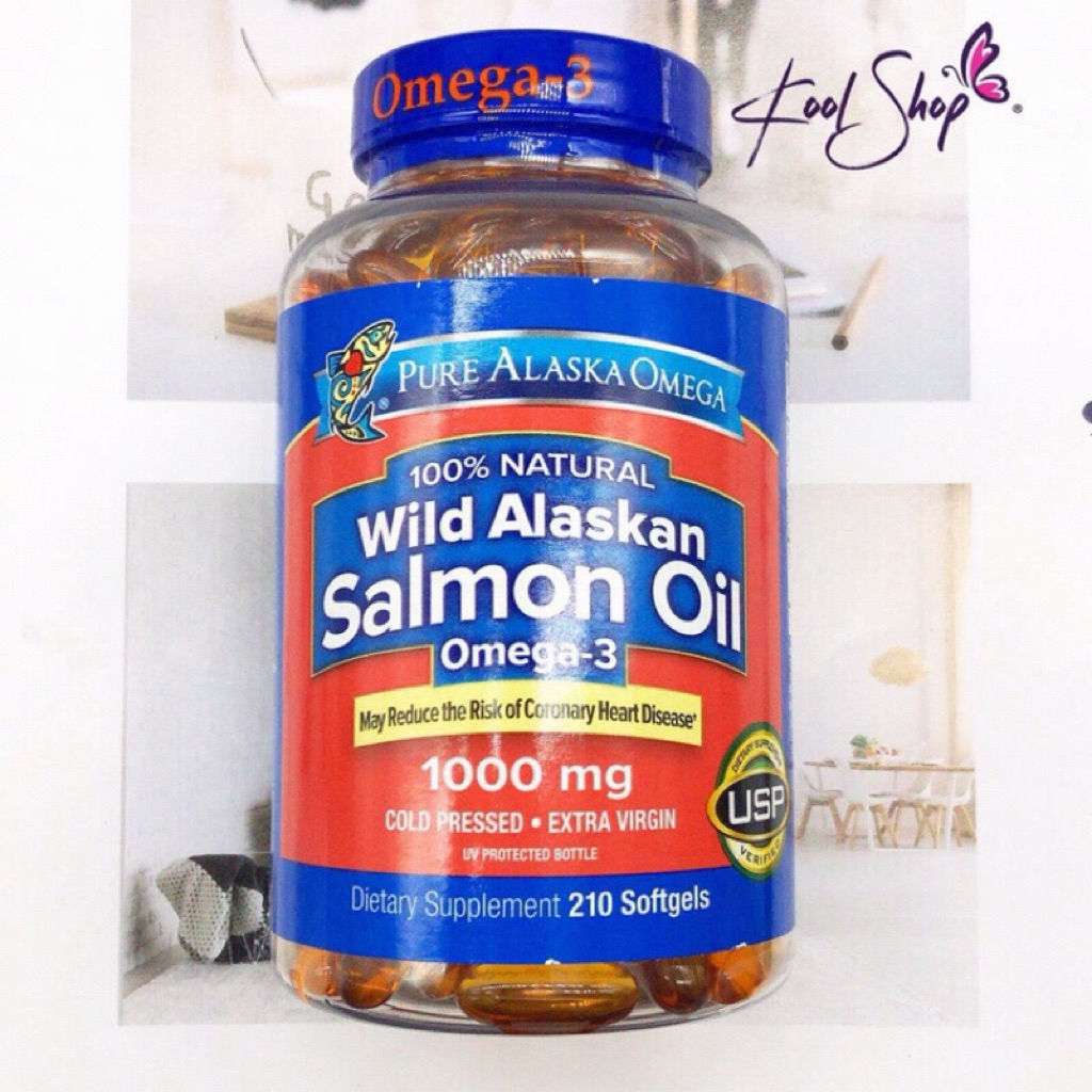 Viên dầu cá hồi Pure Alaska Omega Wild Alaskan Salmon Oil Omega-3 1000mg hộp 210 viên của Mỹ