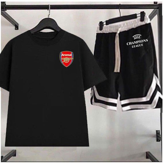 sét bộ quần áo Arsenal , áo phông tay lửng form rộng champions league - áo thun clb bóng đá Arsenal