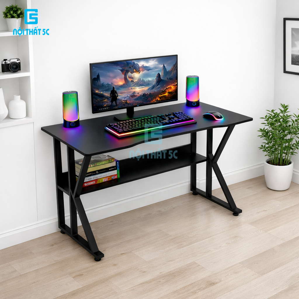 Bàn làm việc, bàn gaming chân sắt double X, double K 1m2 & 1m4 Nội Thất 5C Ethan bản nâng cấp, sắt h