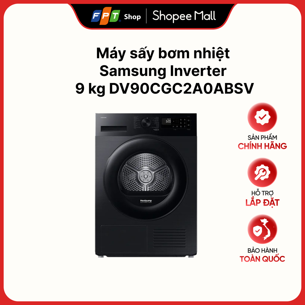 [Hàng chính hãng] Máy sấy bơm nhiệt Samsung Inverter 9 kg DV90CGC2A0ABSV