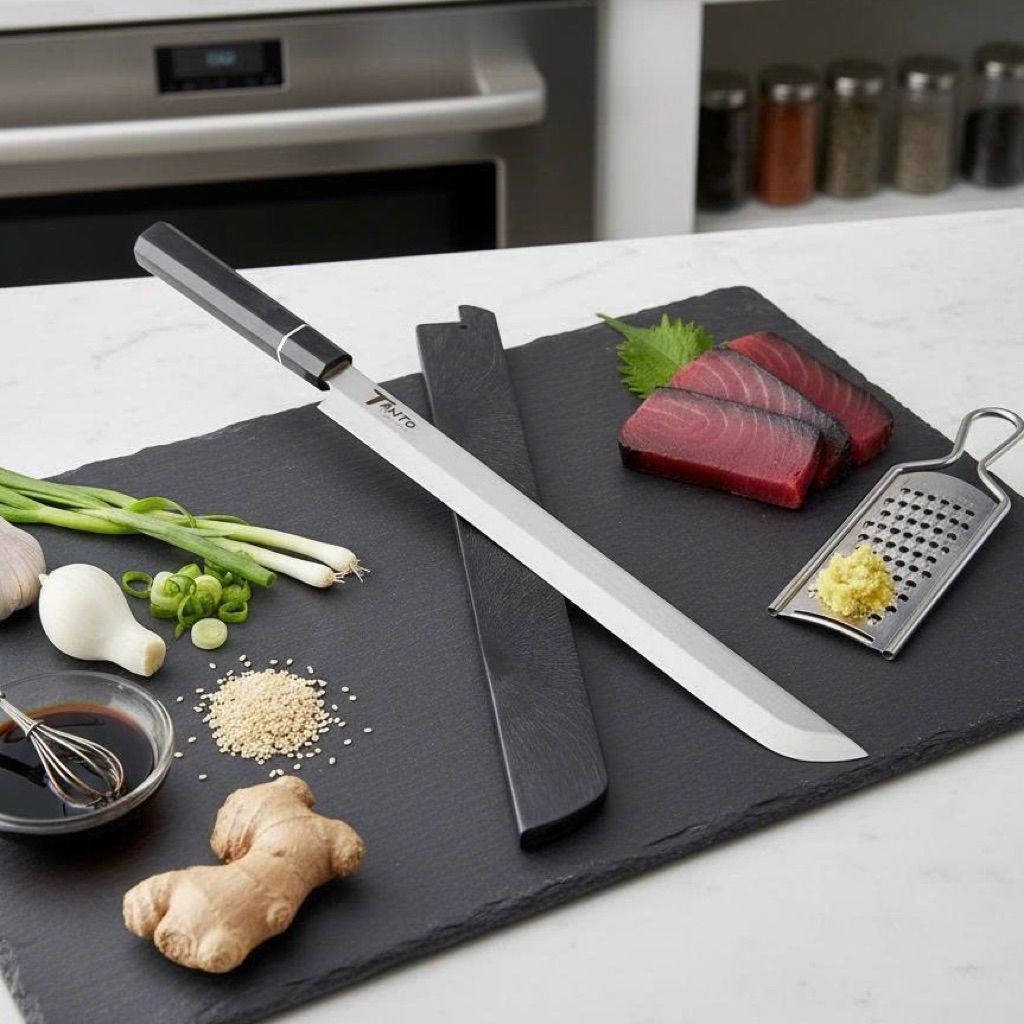Thái Sashimi- Dao bếp Nhật chuyên dụng thái cá hồi - Chất liệu thép chống gỉ - Sử dụng nấu ăn,dao nh