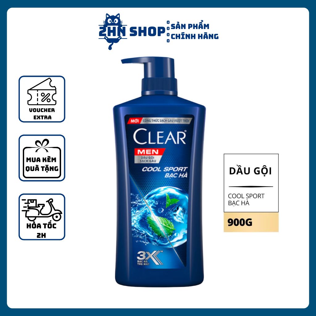 Dầu Gội Đầu Clear Men Cool Sport Bạc Hà 630g, 900g